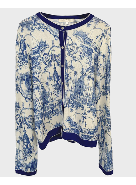 HMERE PRINTED CARDIGAN: TOILE DU JOUY-BLUE