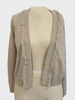 OPEN CASHMERE PLAID CARDIGAN W/ FRINGES: SAND-IVORY