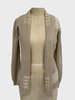CASHMERE TWO-TONES OPEN CARDIGAN WITH KNIT DETAILS: SAND-IVORY