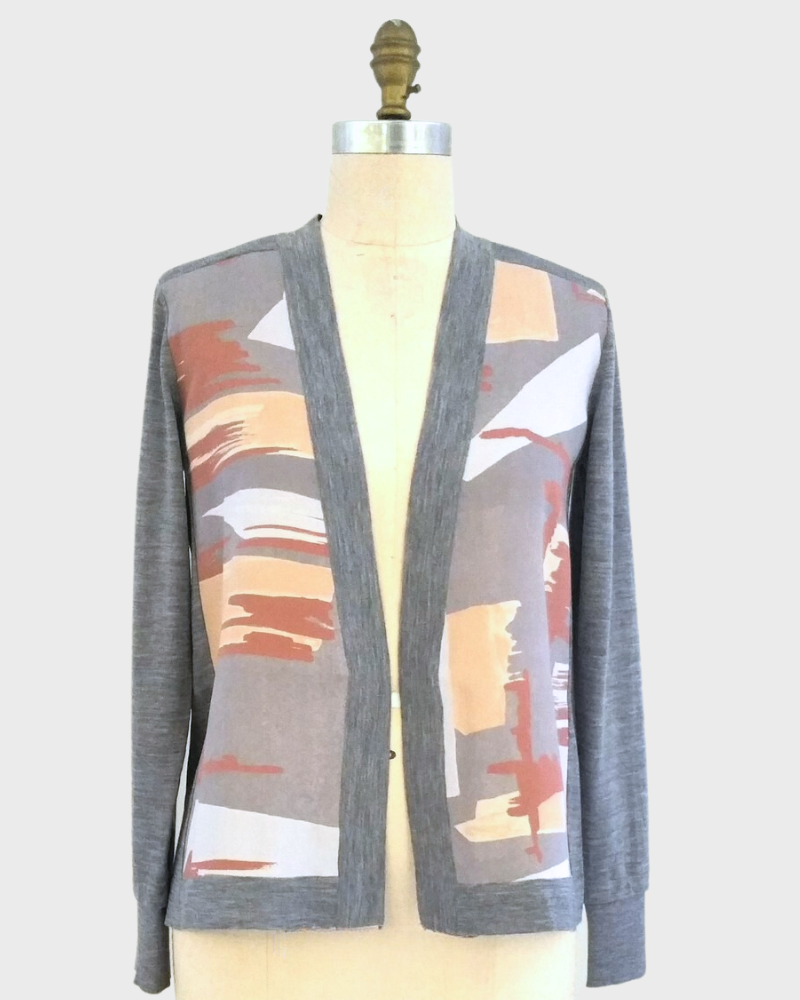 SWEATER SET W/ PRINTED SILK: BRUSH STROKES
