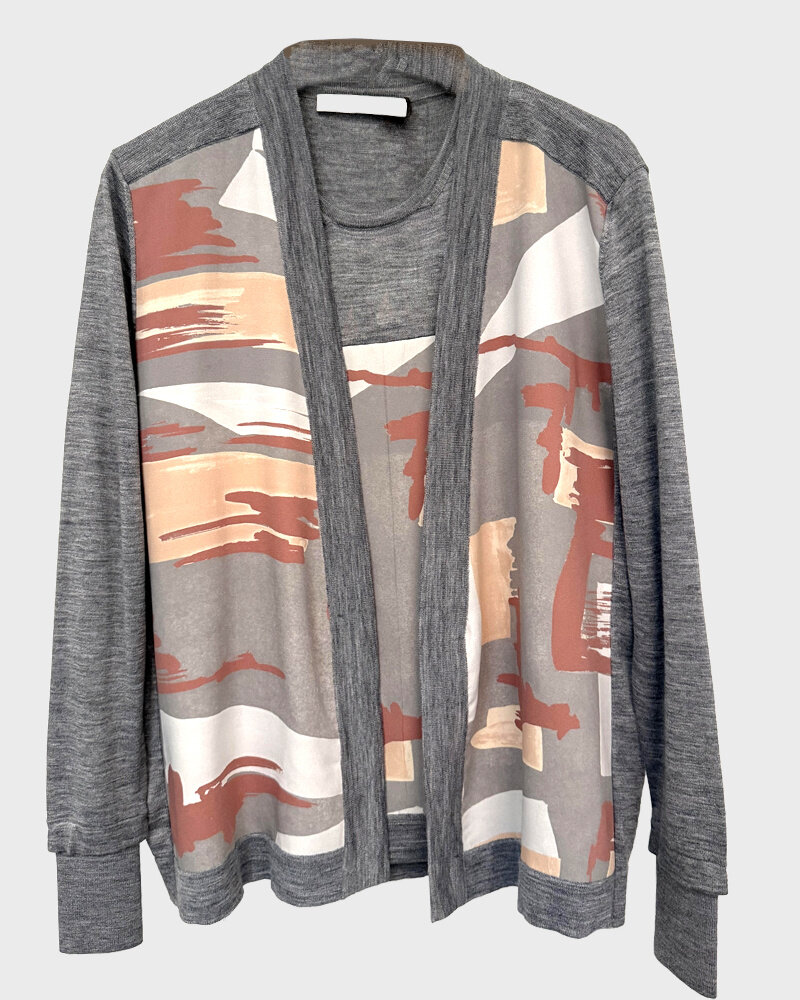 SWEATER SET W/ PRINTED SILK: BRUSH STROKES