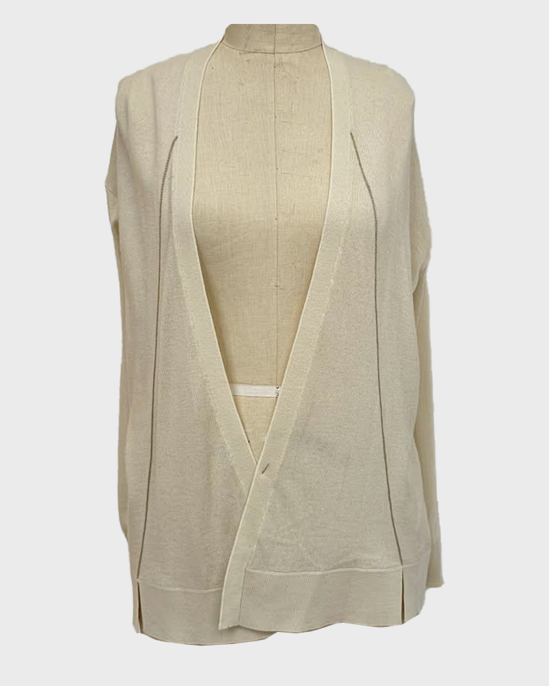 SUPERFINE CASHMERE CARDIGAN WITH CONTRASTING STITCH: IVORY