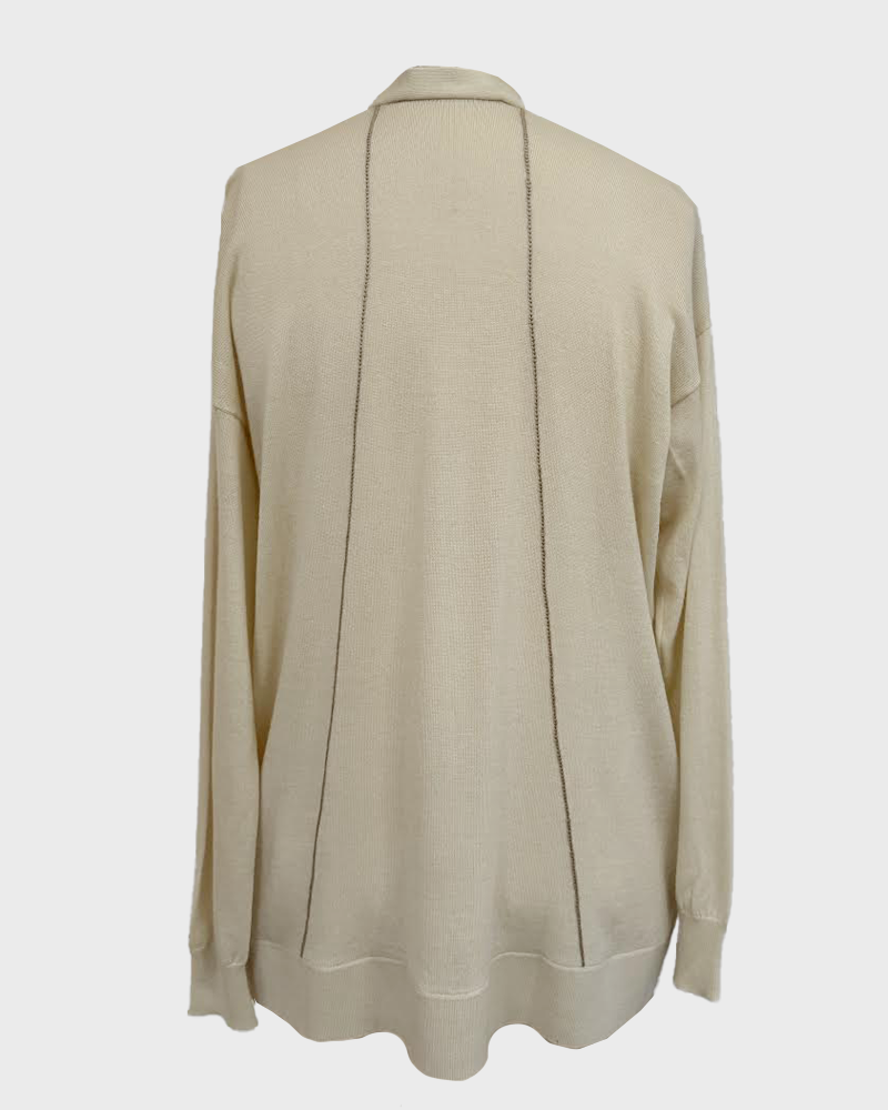 SUPERFINE CASHMERE CARDIGAN WITH CONTRASTING STITCH: IVORY