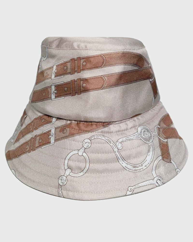 PRINTED SILK  BUCKET HAT: LEXINGTON: TAUPE