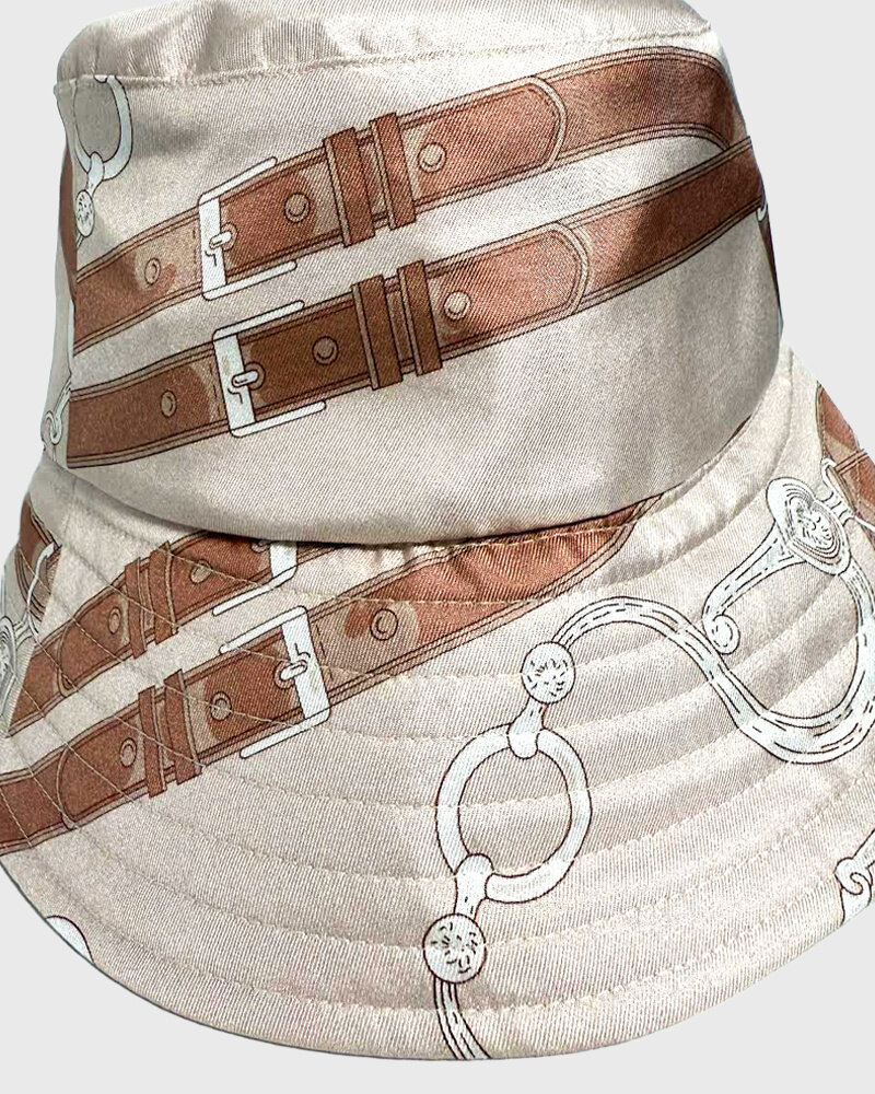 PRINTED SILK  BUCKET HAT: LEXINGTON: TAUPE