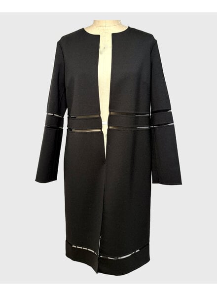 DOUBLE FACE WOOL COAT W/ TULLE INSERTS: BLACK