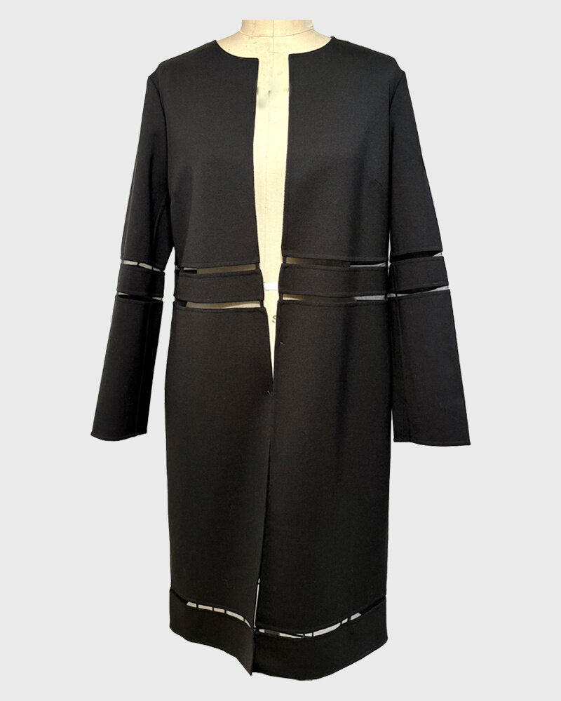 DOUBLE FACE WOOL COAT W/ TULLE INSERTS: BLACK