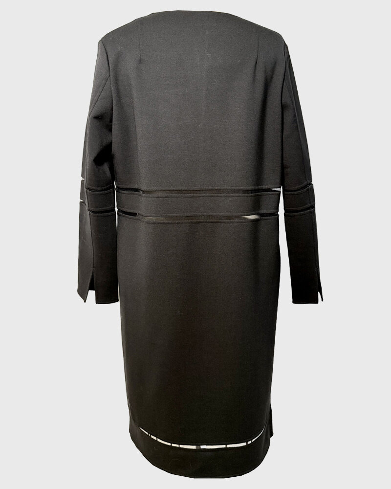 DOUBLE FACE WOOL COAT W/ TULLE INSERTS: BLACK