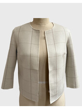DOUBLE FACE COLLARLESS JACKET: IVORY-SAND SQUARES