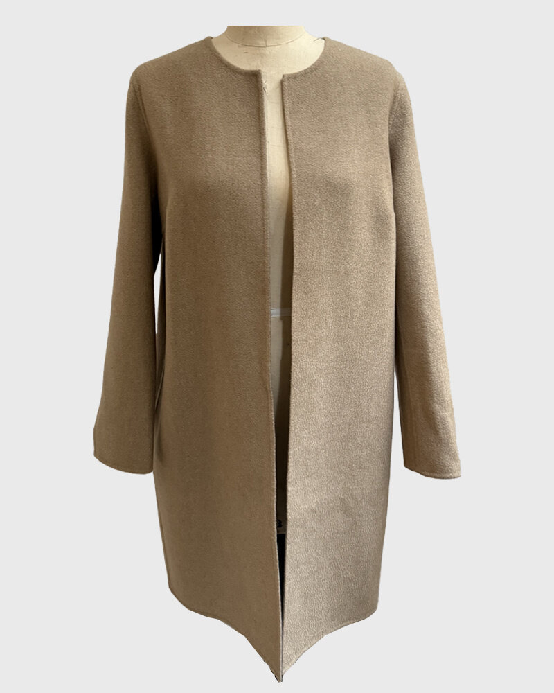 DOUBLE FACE CASHMERE COAT W/O TULLE: CAMEL(OUTSIDE), STRIPE(INSIDE): CAMEL