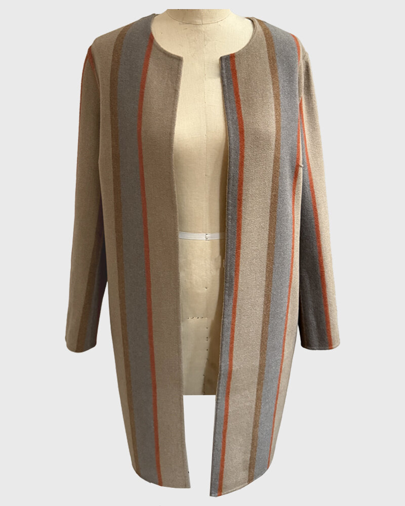 DOUBLE FACE CASHMERE COAT W/O TULLE: CAMEL(OUTSIDE), STRIPE(INSIDE): CAMEL