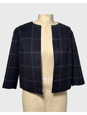 DOUBLE FACE COLLARLESS JACKET: NAVY-GRAY SQUARES