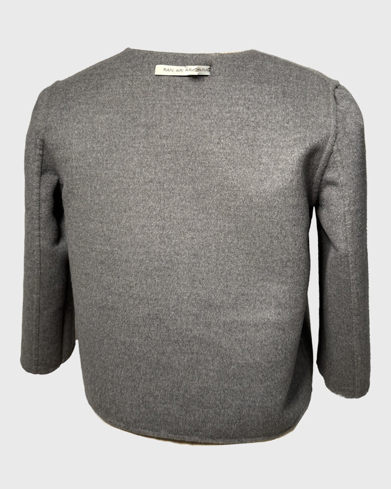 DOUBLE FACE COLLARLESS JACKET: NAVY-GRAY SQUARES