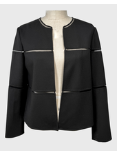 DOUBLE FACE WOOL COLLARLESS JACKET WITH TULLE INSETS: BLACK