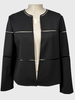 DOUBLE FACE WOOL COLLARLESS JACKET WITH TULLE INSETS: BLACK