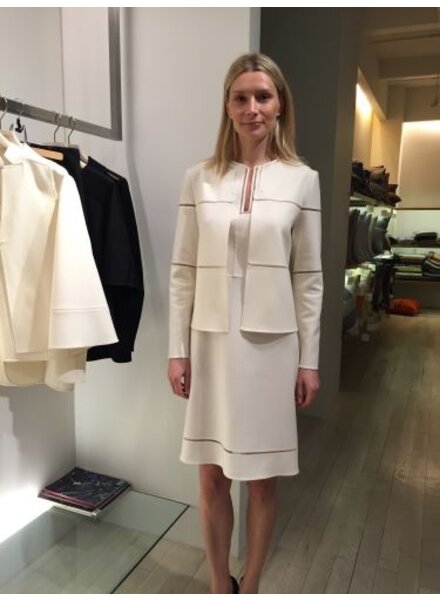 DOUBLE FACE WOOL COLLARLESS JACKET WITH TULLE INSETS: IVORY