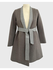 DF CASHMERE SHAWL COLLAR COAT, WINDOWPANE BROWN-GRAY