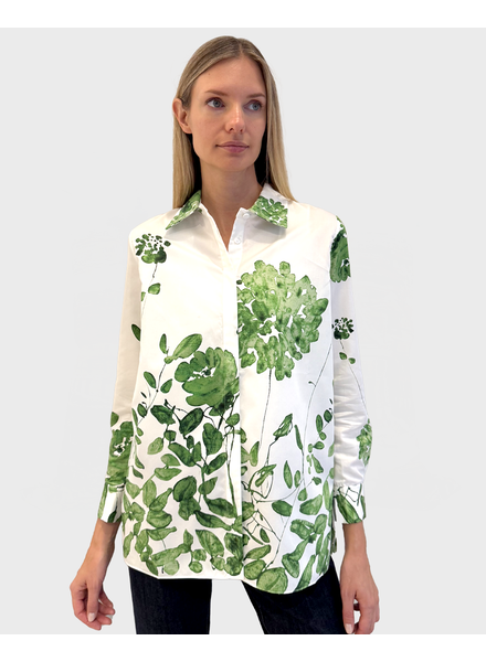 FRONT PLEAT COTTON SHIRT: ORTENSIA: GREEN