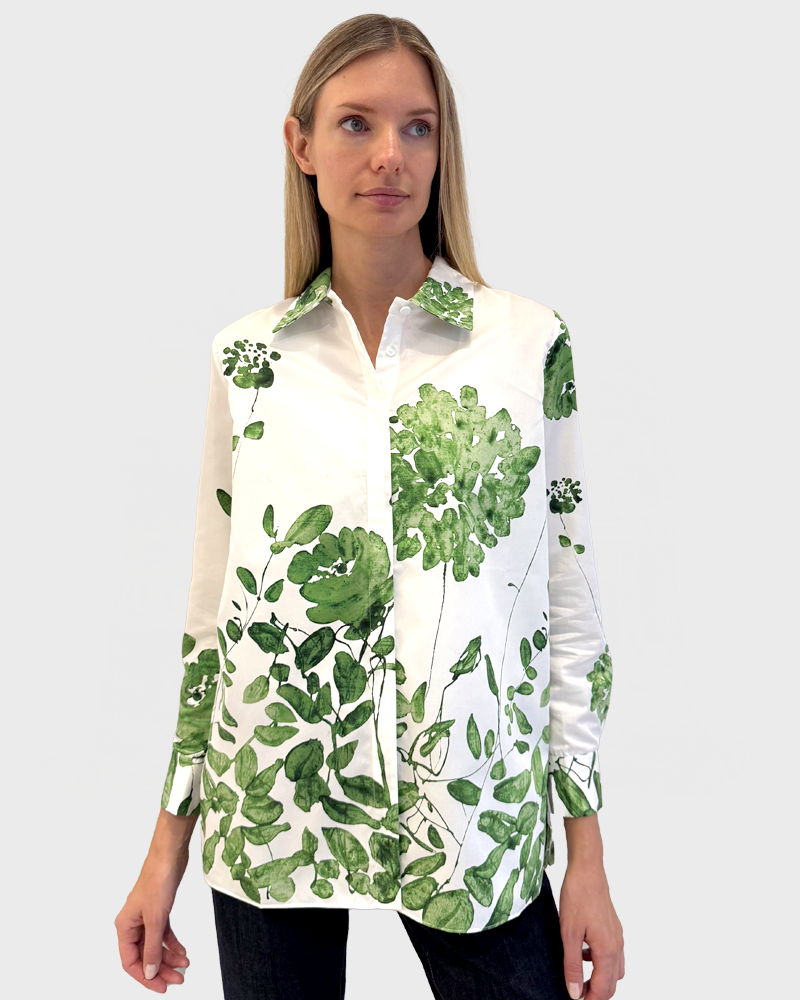 FRONT PLEAT COTTON SHIRT: ORTENSIA: GREEN