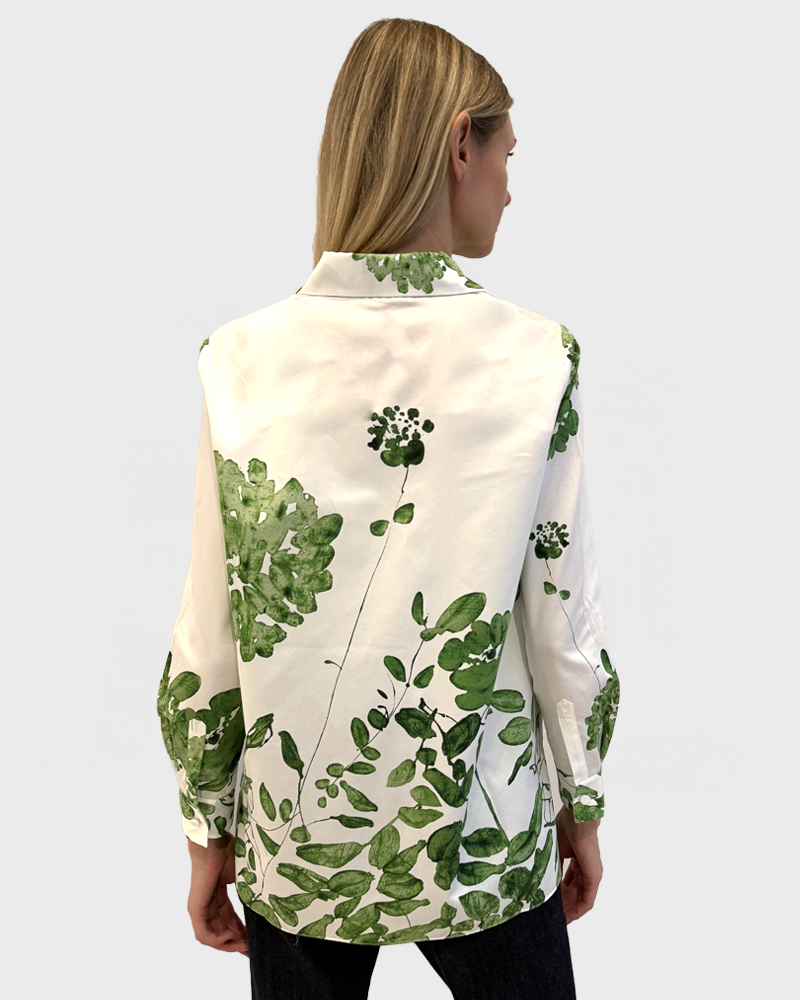 FRONT PLEAT COTTON SHIRT: ORTENSIA: GREEN