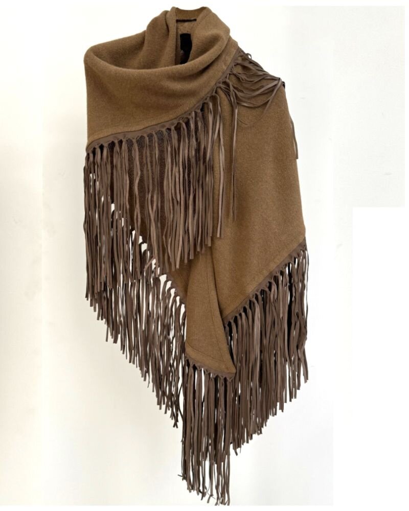 TRIANGLE LEATHER FRINGES CASHMERE SHAWL