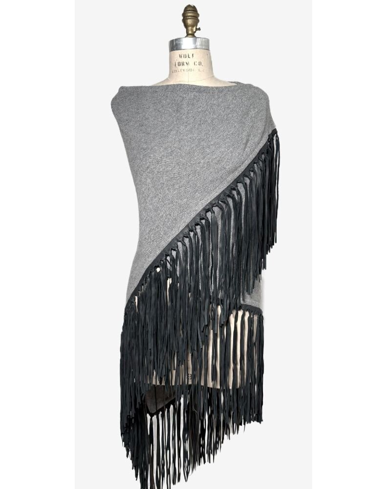 TRIANGLE LEATHER FRINGES CASHMERE SHAWL