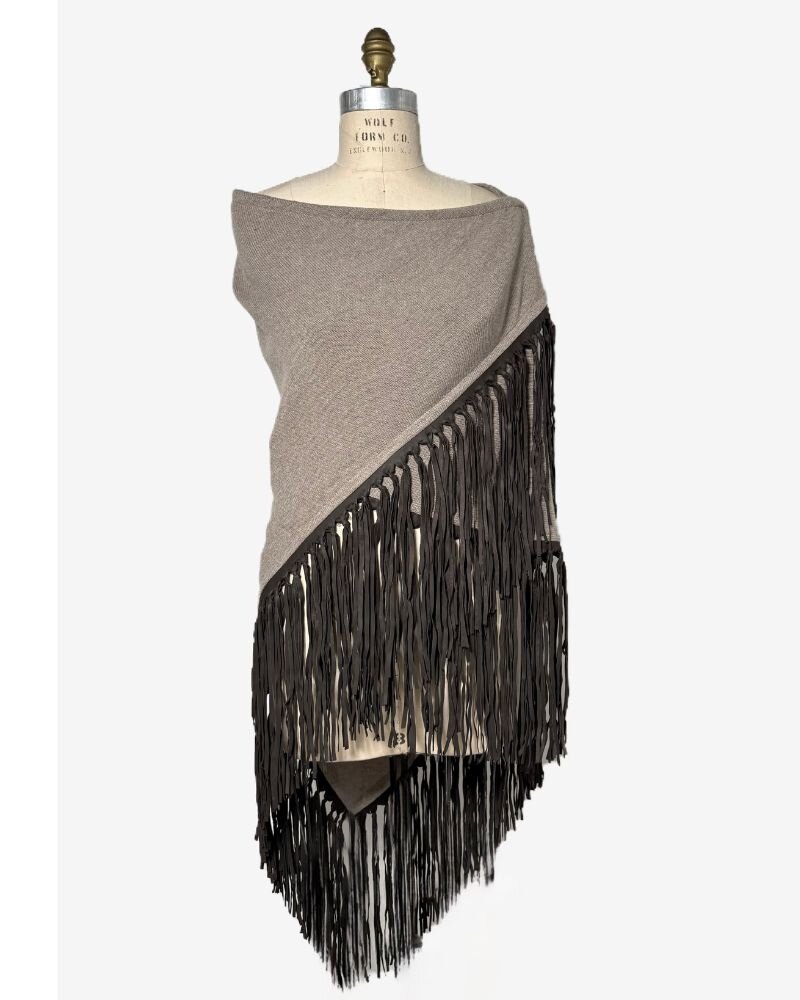 TRIANGLE LEATHER FRINGES CASHMERE SHAWL