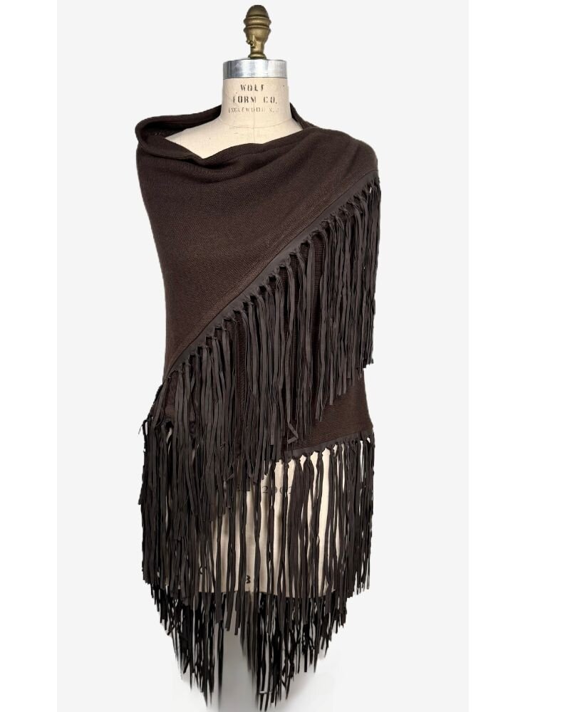 TRIANGLE LEATHER FRINGES CASHMERE SHAWL