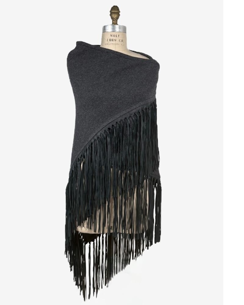 TRIANGLE LEATHER FRINGES CASHMERE SHAWL