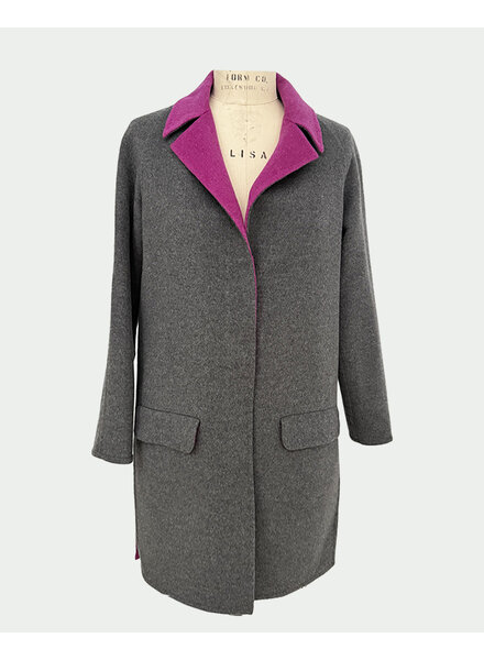 DOUBLE FACE CASHMERE COAT: GRAY-FUCHSIA