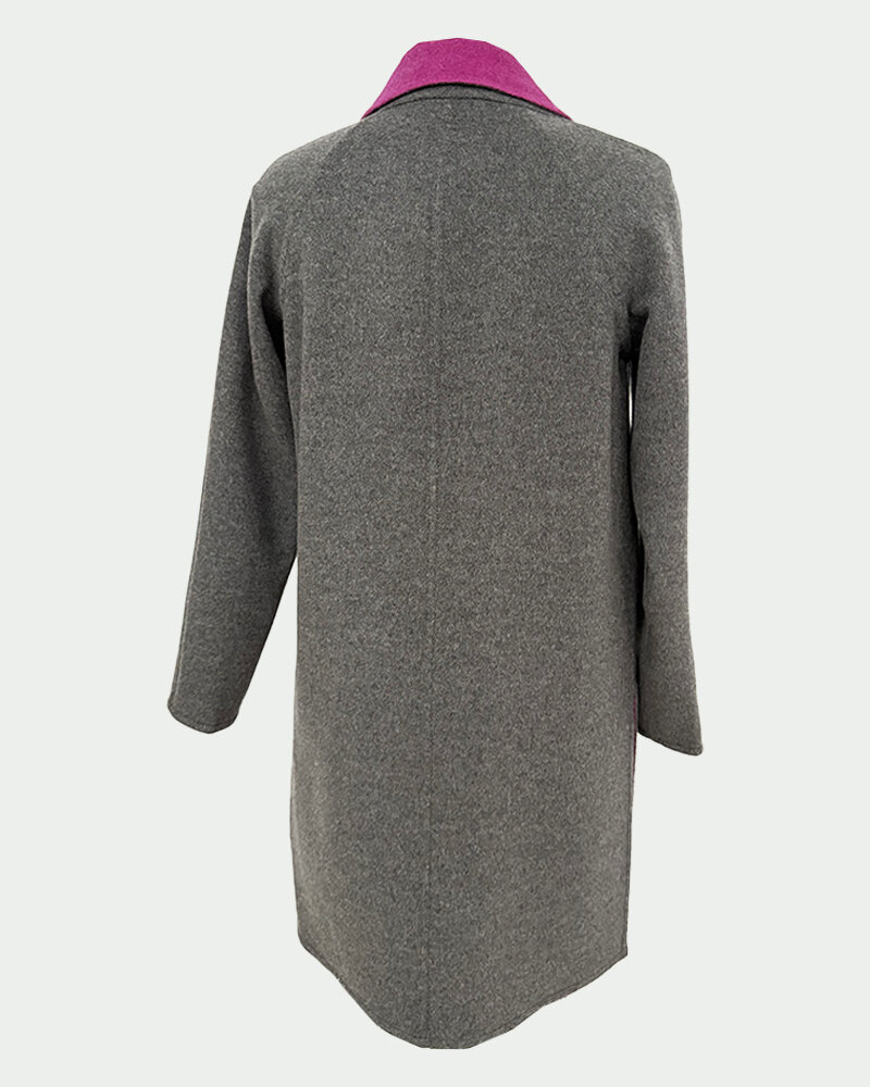 DOUBLE FACE CASHMERE COAT: GRAY-FUCHSIA