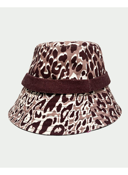 PRINTED SILK HAT : LEOPARD: CHOCOLATE AND IVORY