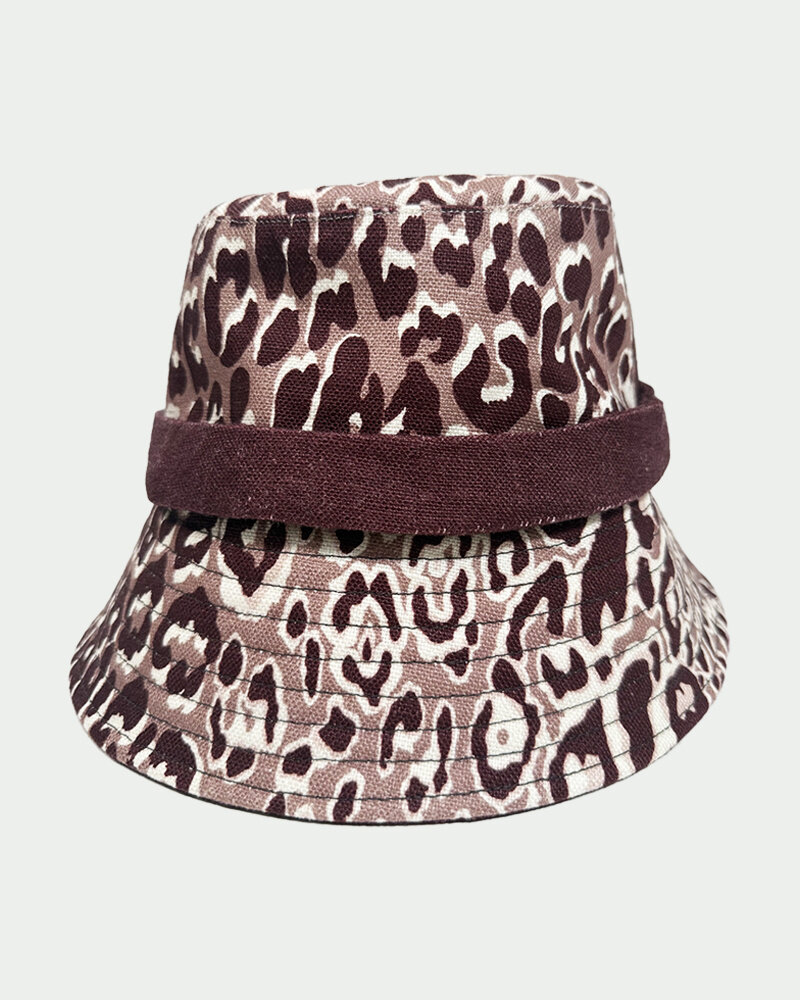 PRINTED SILK HAT : LEOPARD: CHOCOLATE AND IVORY