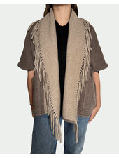 CASHMERE DOUBLE FACE  FRINGE REVERSIBLE CAPE: CHOCOLATE: BEIGE
