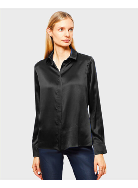 SILK COLLAR BUTTON FRONT WITH SIDE SLITS SHIRT: SIMONA: BLACK