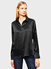 100% SILK COLLAR BUTTON FRONT WITH SIDE SLITS SHIRT: SIMONA: BLACK