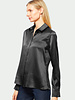 100% SILK COLLAR BUTTON FRONT WITH SIDE SLITS SHIRT: SIMONA: BLACK