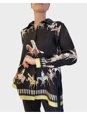 COLLARED SILK PRINTED SHIRT: NATIVE AMERICAN: BLACK