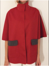 DOUBLE FACE CASHMERE CAPE W/POCKETS: RED
