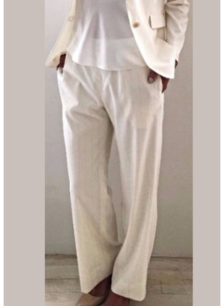 WOOL SILK LUREX STRIPE PANTS: BEIGE