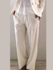WOOL SILK LUREX STRIPE PANTS: BEIGE