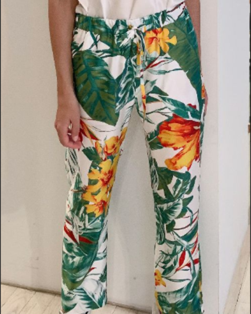 SILK PANTS W/ DRAW-STRINGS: TROPICAL-YELLOW