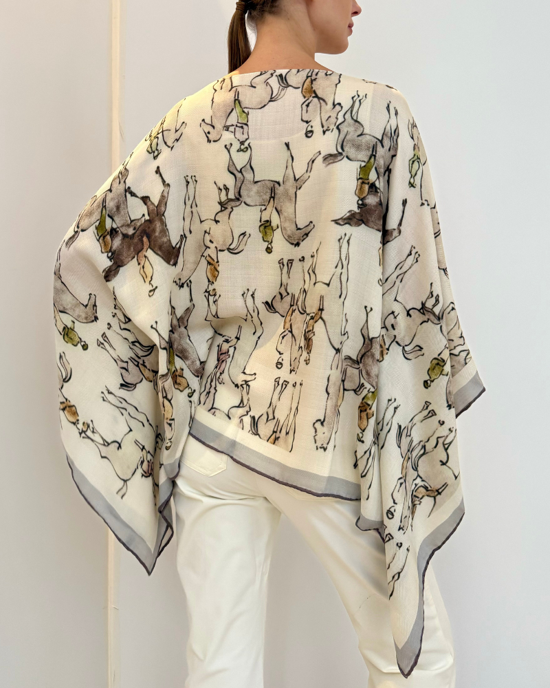 CASHMERE PRINTED PONCHO: KENSINGTON: BEIGE