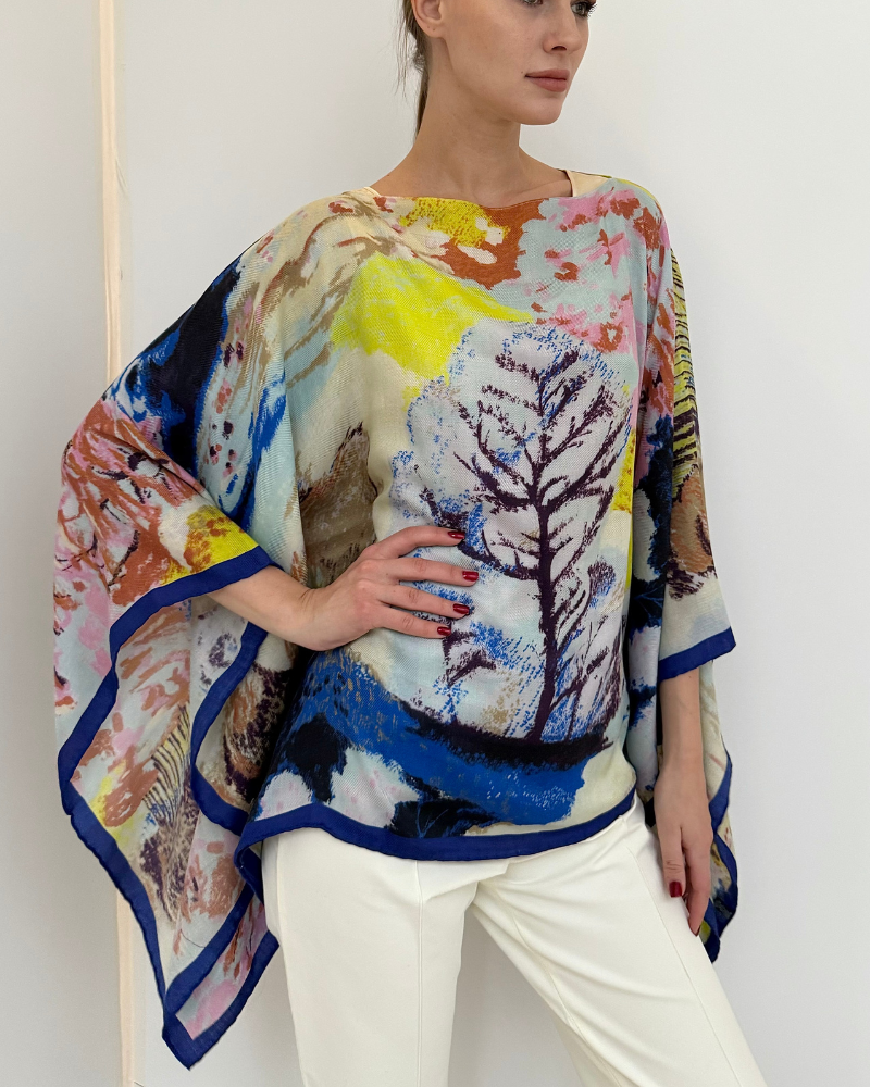 CASHMERE PRINTED PONCHO: MAYFAIR: MULTICOLOR