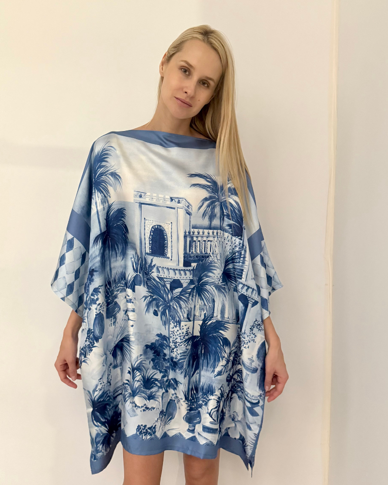 PRINTED SILK KAFTAN: ROMA: BLUE