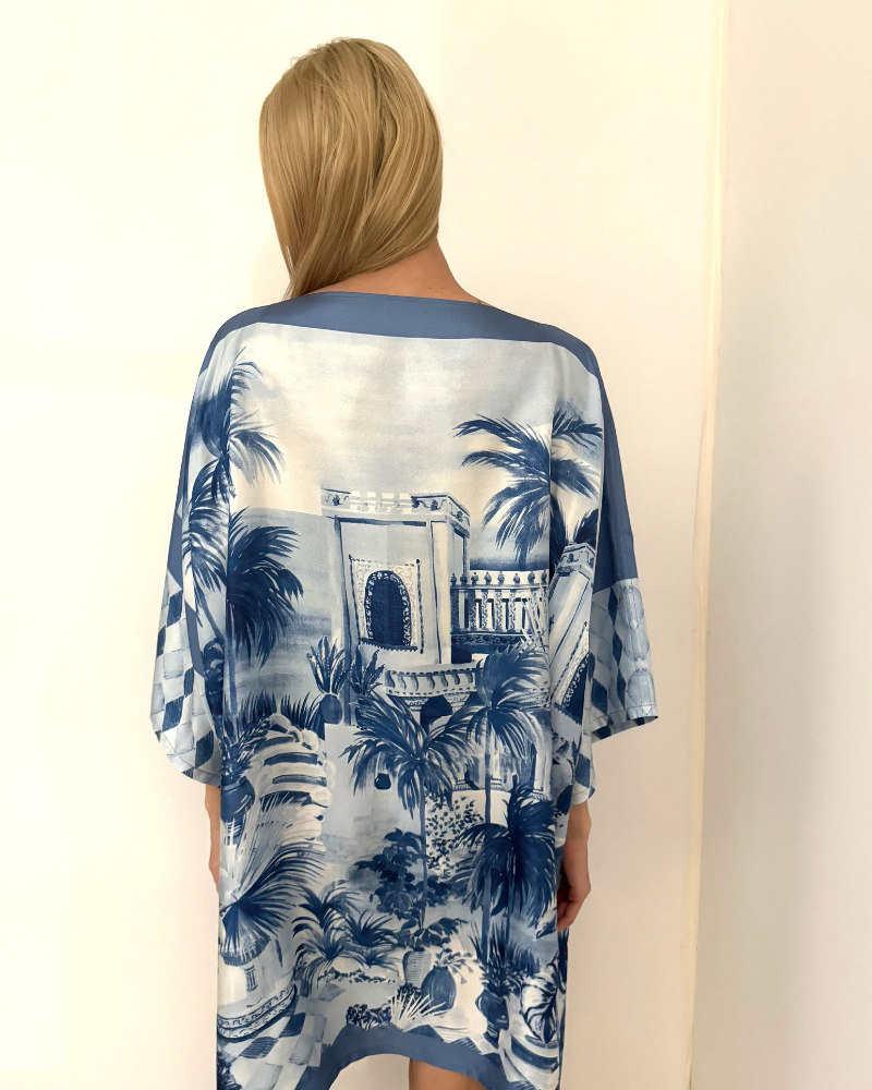 PRINTED SILK KAFTAN: ROMA: BLUE