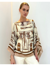 CASHMERE PRINTED PONCHO: BITS: BROWN