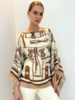 CASHMERE PRINTED PONCHO: BITS: BROWN
