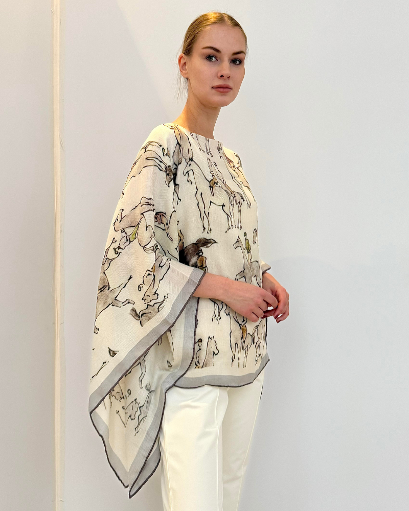 CASHMERE PRINTED PONCHO: KENSINGTON: BEIGE