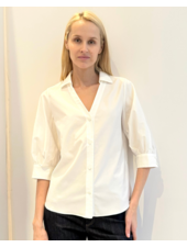 BALLOON MID SLEEVE AND V NECK SHIRT: PLAIN COTTON: WHITE